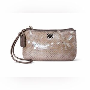Coach Iridescent Sequin Wristlet Clutch Silver Zip Pouch Limited Edition 6x4